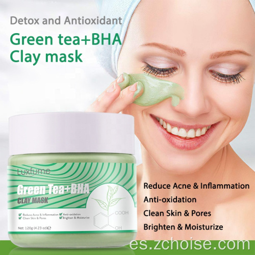 mascarilla de barro de arcilla de cara de parada de acné de té verde